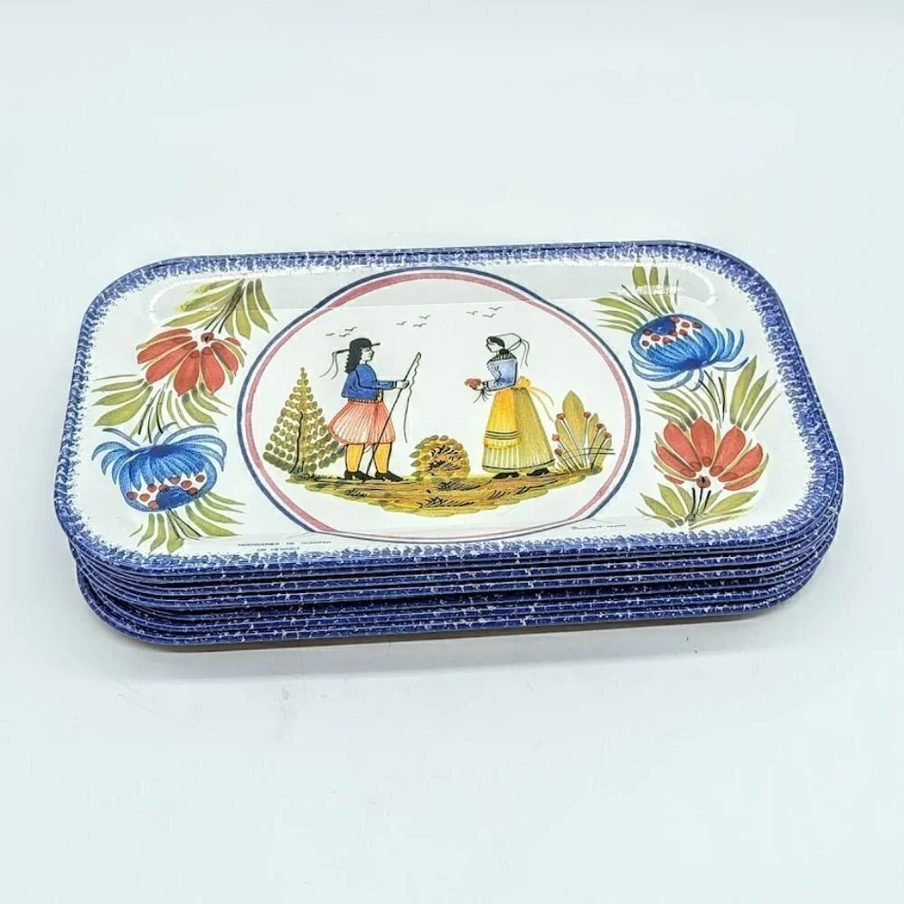 Vintage Henriot Quimper Rectangular Tin Metal Tray